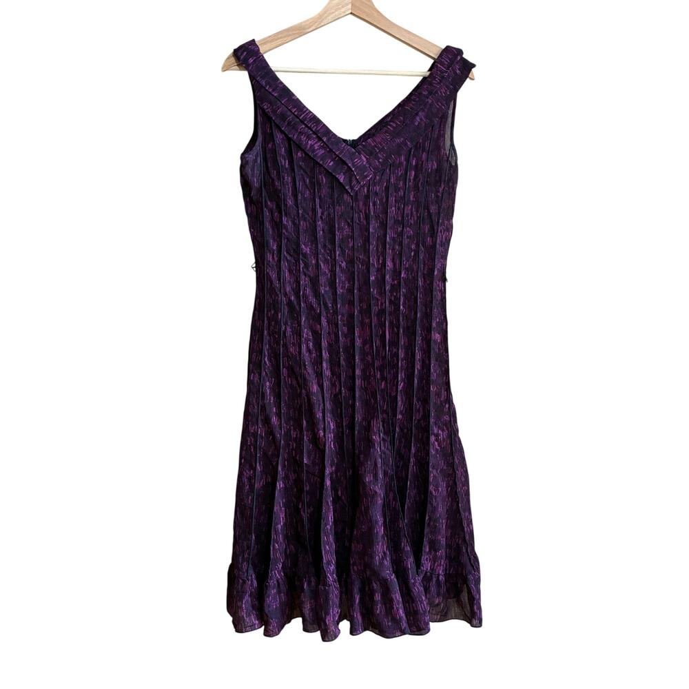 Sandra Darren 20s flapper inspired purple black flowy midi dress women's size 6